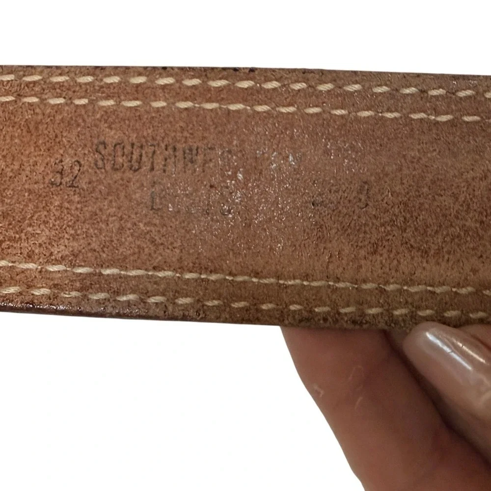 Southwest Tanning Mens Brown Tooled Leather Western Belt Size 32 JIM Rustic